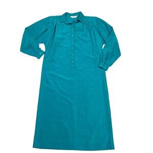Vintage Schrader Sport New‎ York Dress Teal Long Sleeve Collared Midi Women's